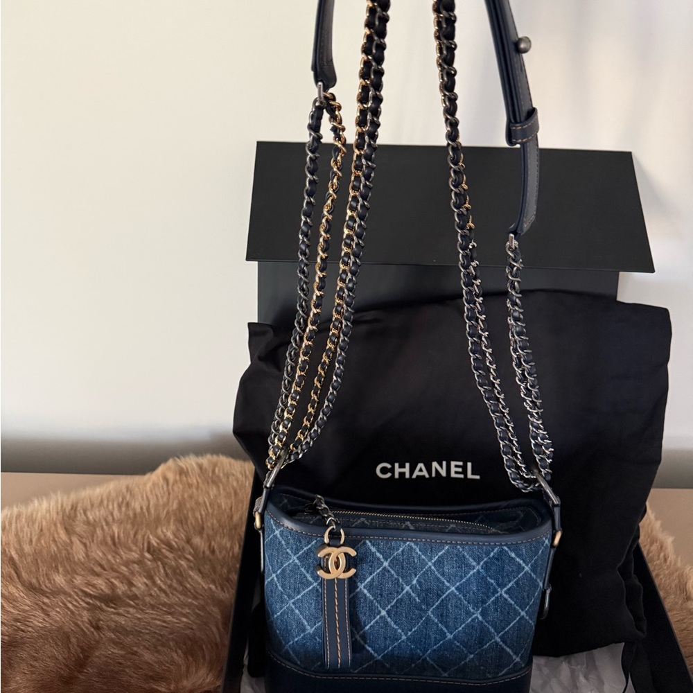 Authentic Pre-owned Chanel Denim Blue Gabrielle Crossbody Bag with Gold Chain
